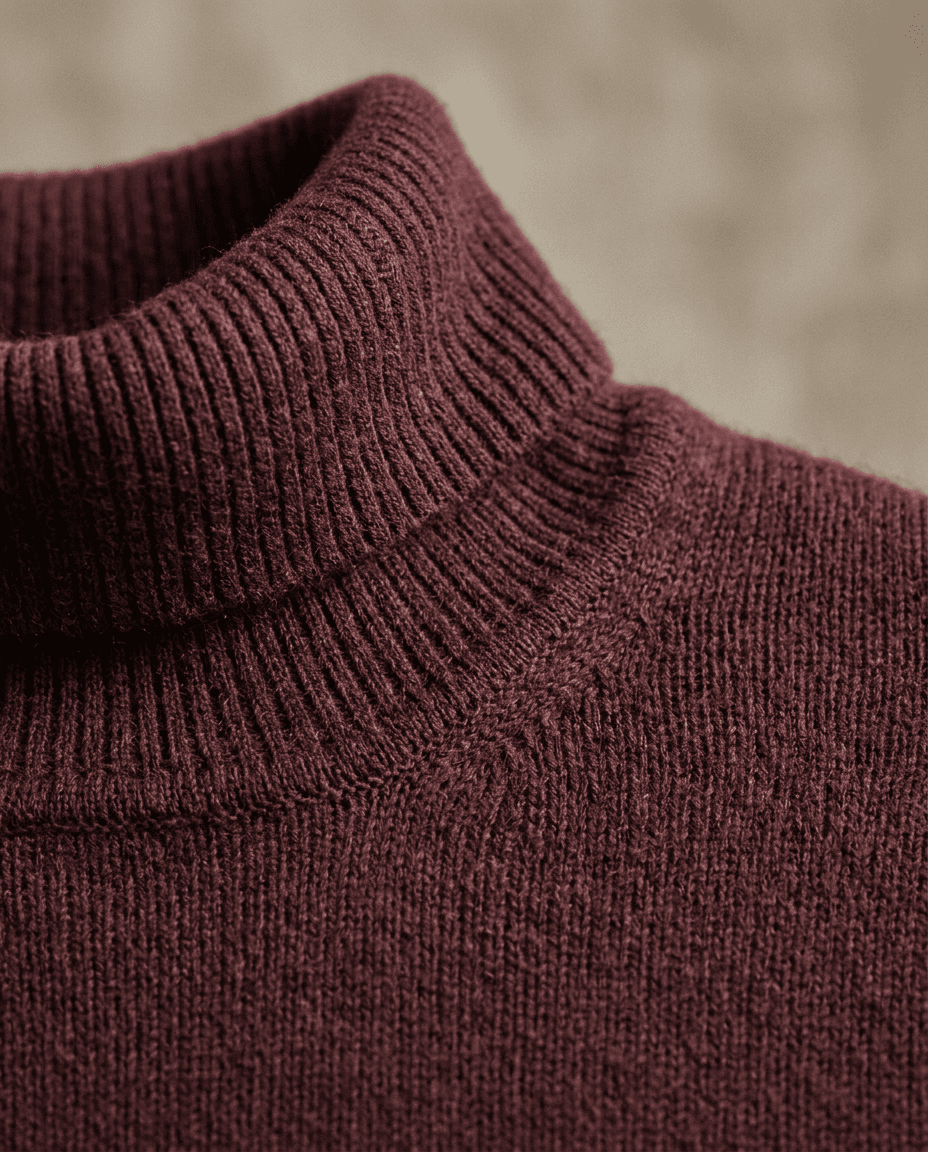 Burgundy Fine Roll-Neck — Muted Burgundy — detail