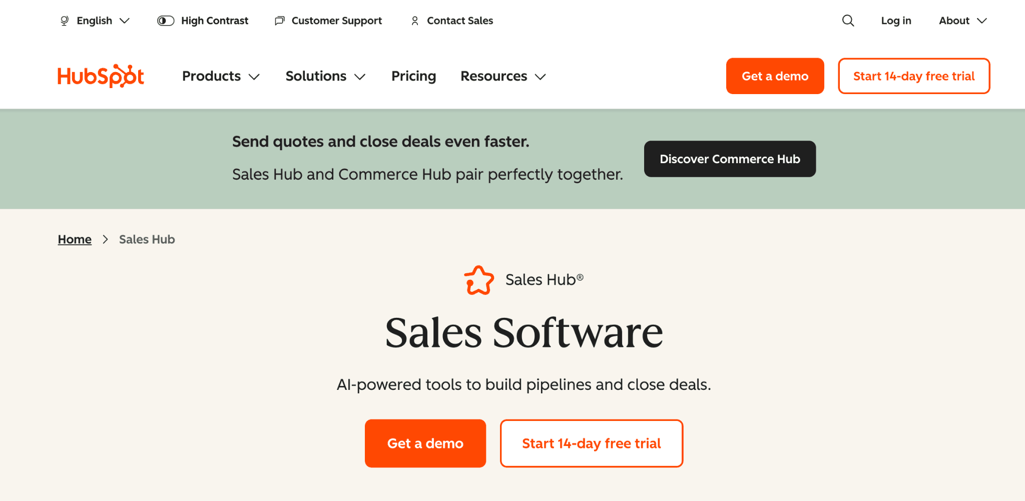 hubspot sales hub homepage