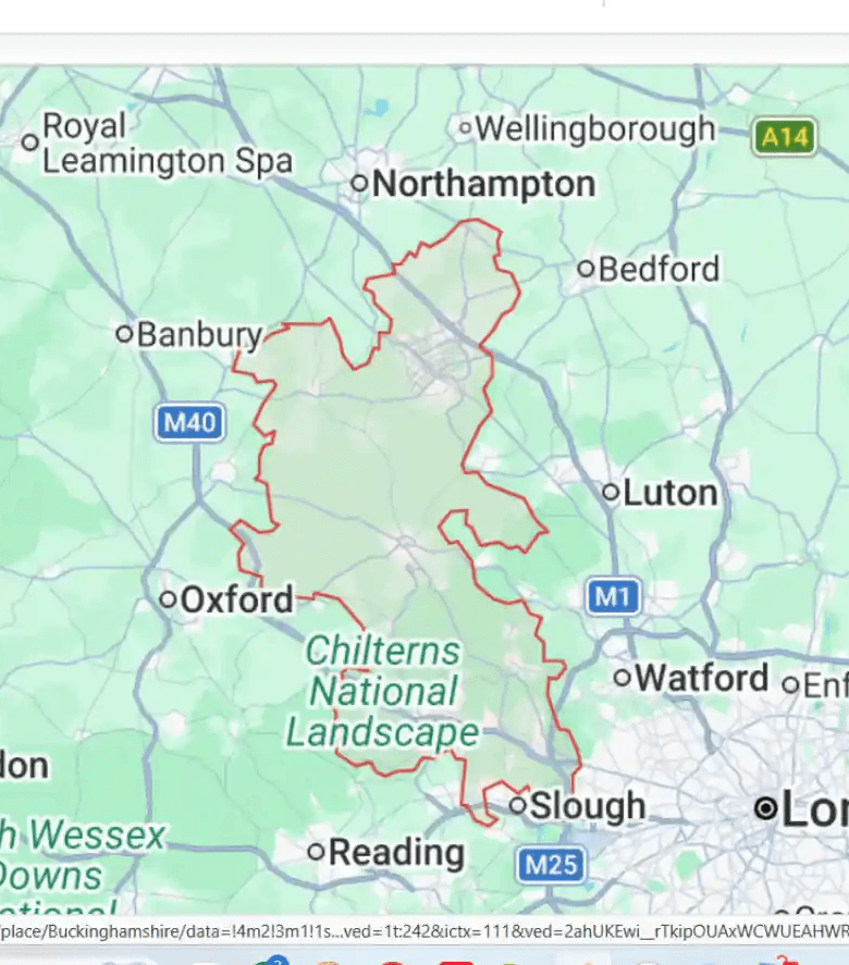 Map showing Chilterns National Landscape region