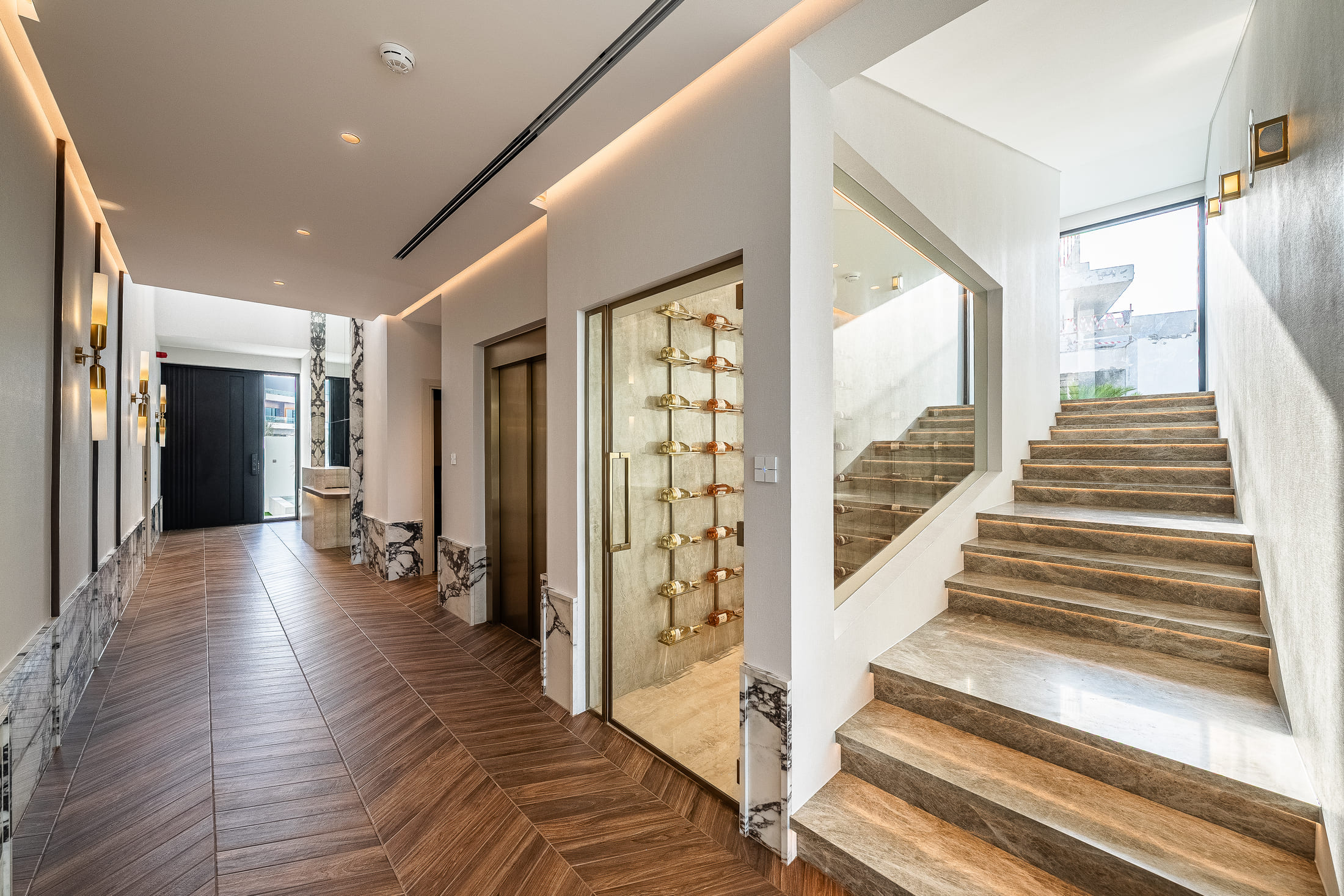 Image of a staircase and glass windows 