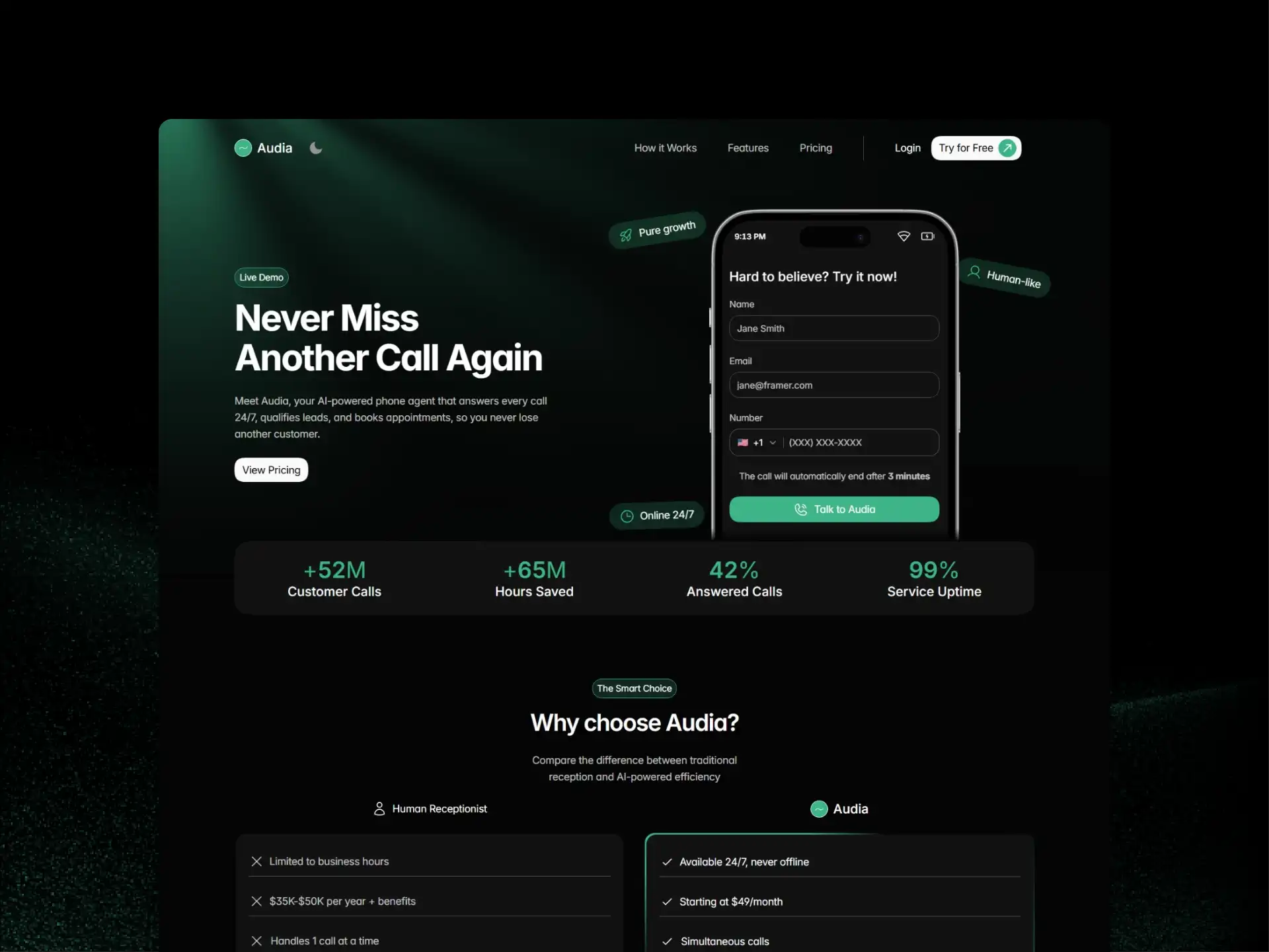 Mockup of Audia Framer Template project