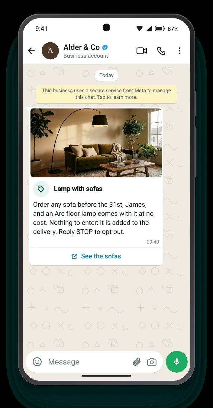 A gift with purchase, timer switched off: WhatsApp limited-time offer on an Android phone