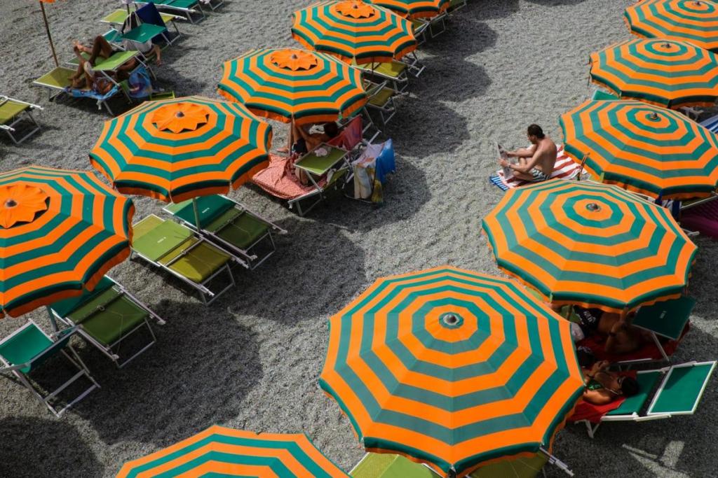 umbrellas on the beach in cinque terre