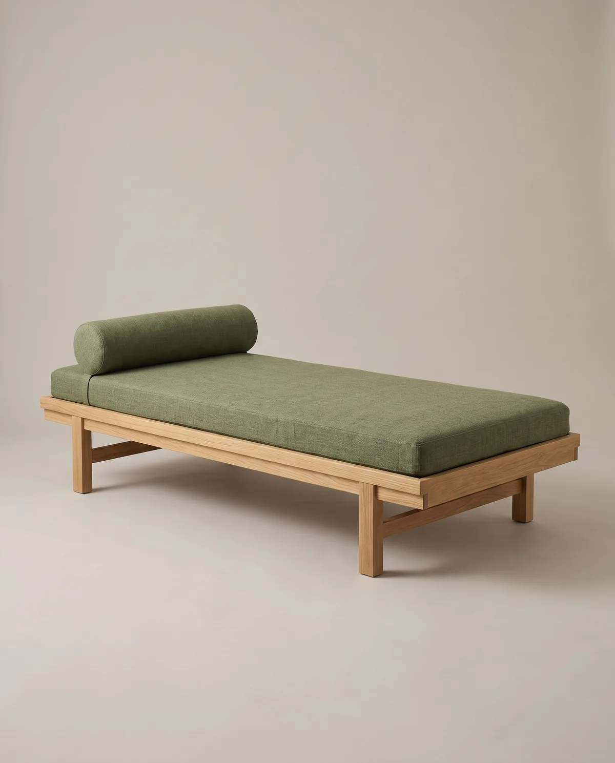 Moss daybed, oak frame, moss linen