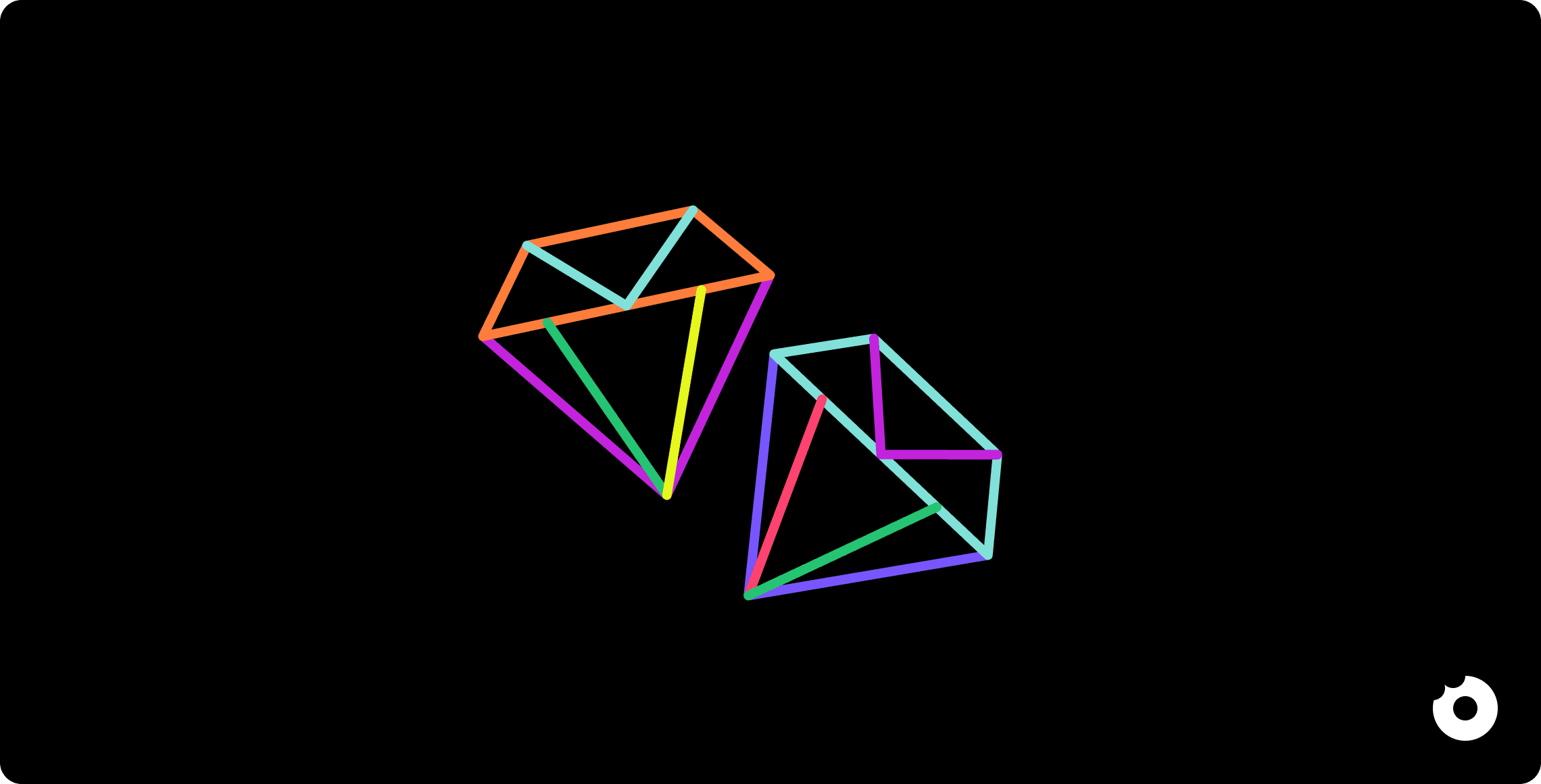 Two abstract, colorful diamond outlines on a black background
