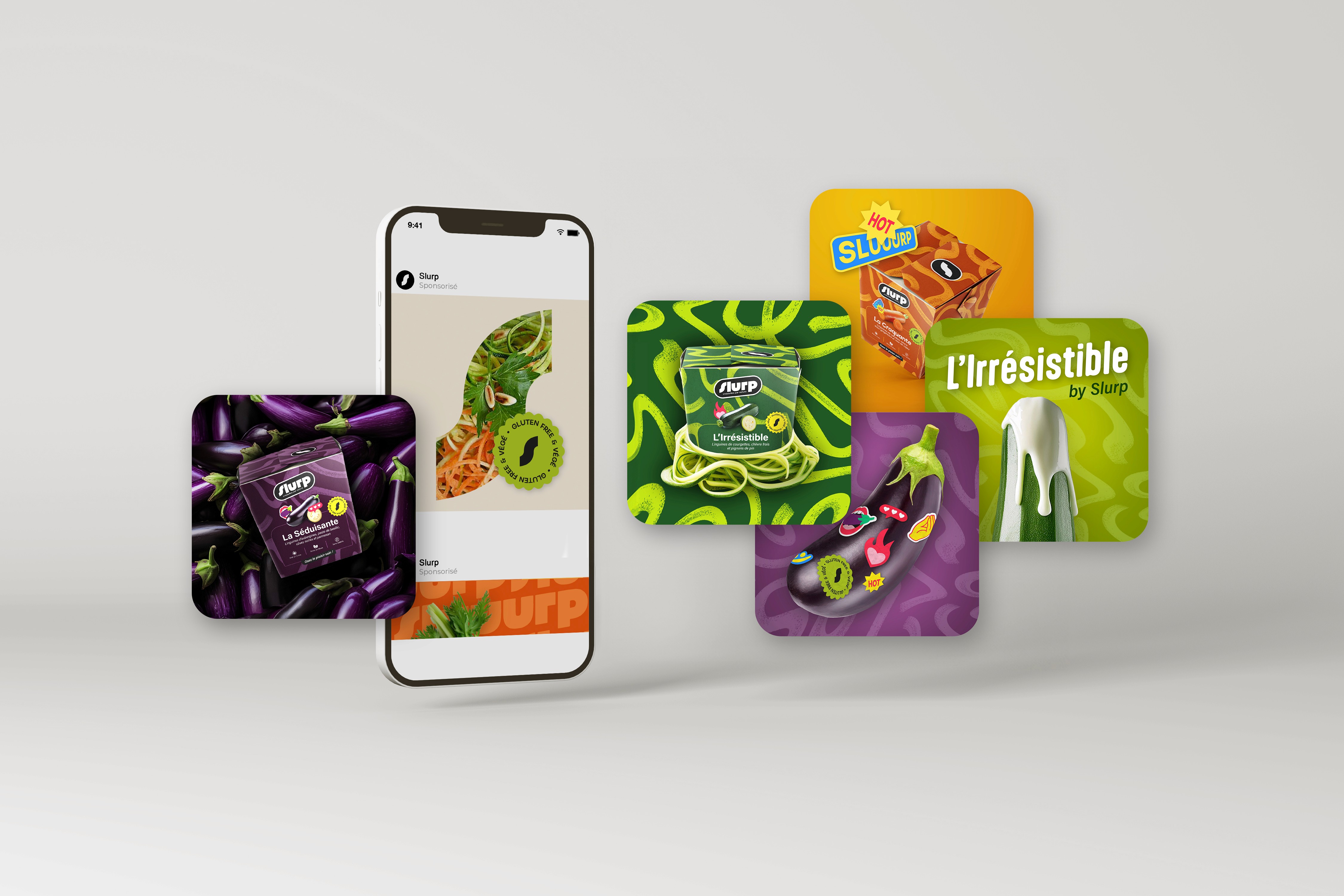 Visuels réseaux sociaux Slurp, designs pétillants et promotionnels pour les box repas