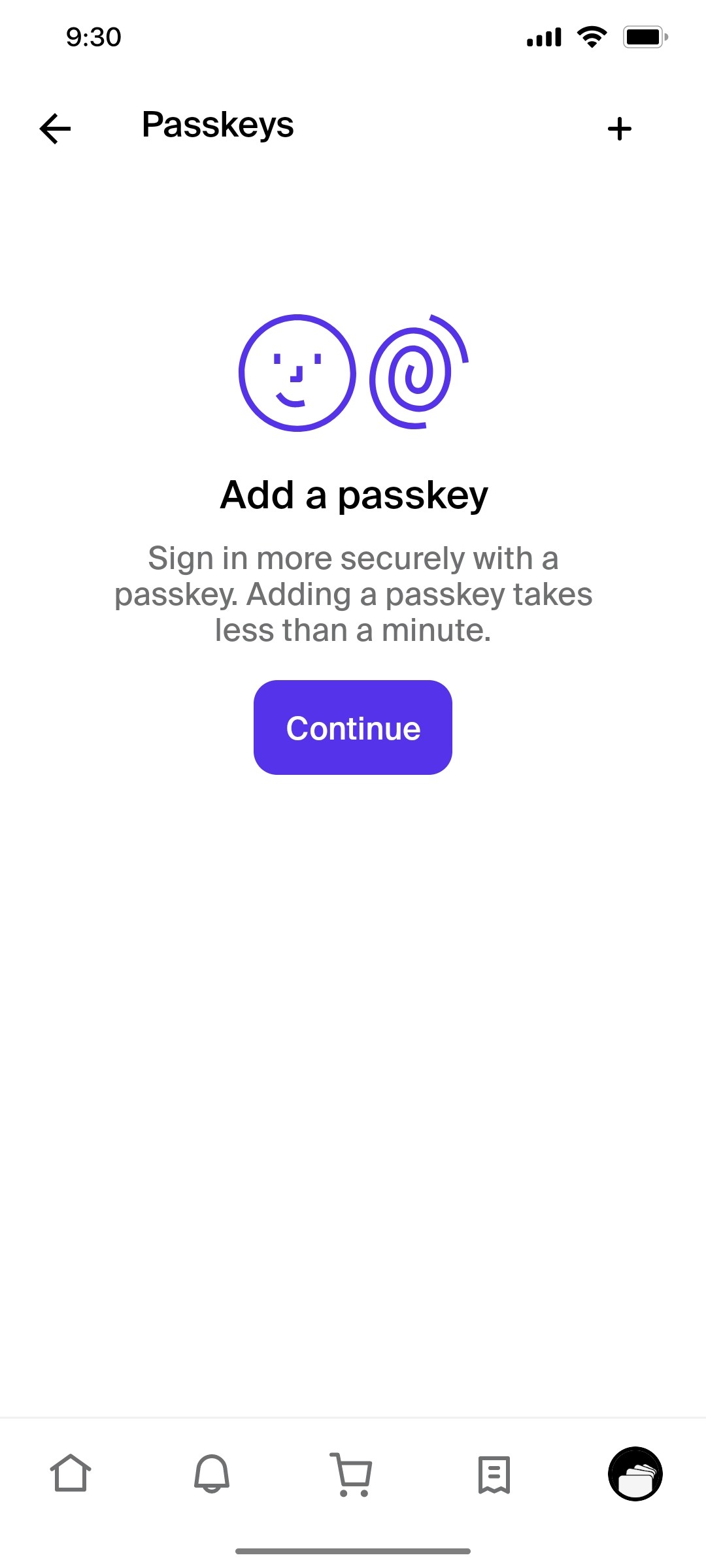 Shop App Passkeys Screen