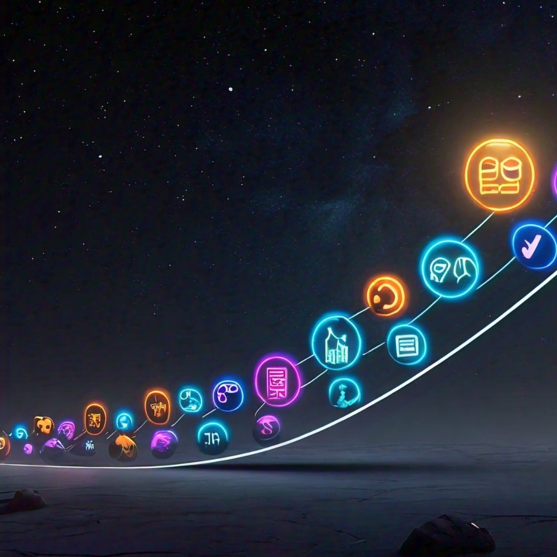 Futuristic Timeline: Create a visually appealing timeline stretching from 2024 onwards, with icons representing each trend placed at different points along the line.