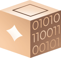 Icon of a cube with binary code representing the Develop phase, where a dedicated team accurately builds the product.