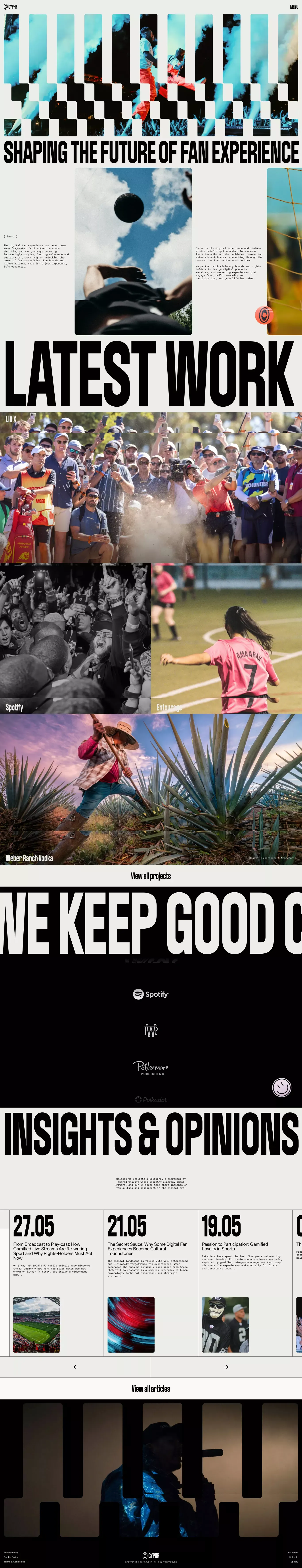 Cyphr landing page screenshot showcasing Music and Sport design
