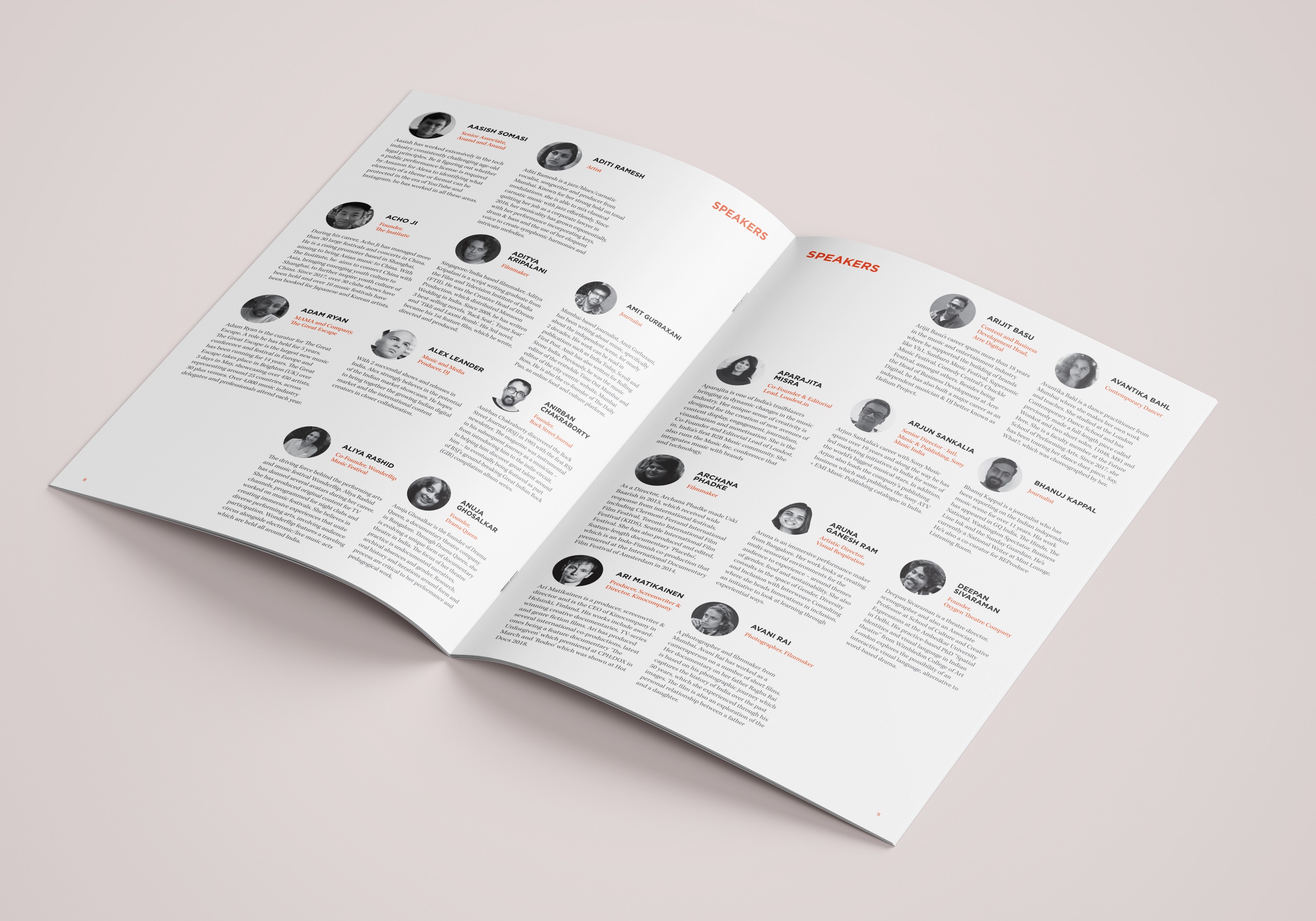 Speakers page of brochure design for EARS on Mumbai 2018