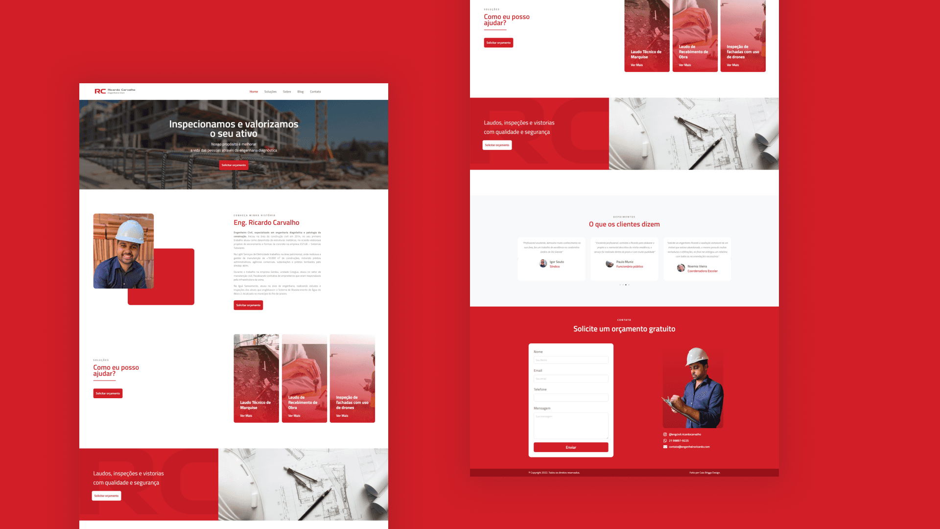 Telas do site do Engenheiro Ricardo na versão de desktop