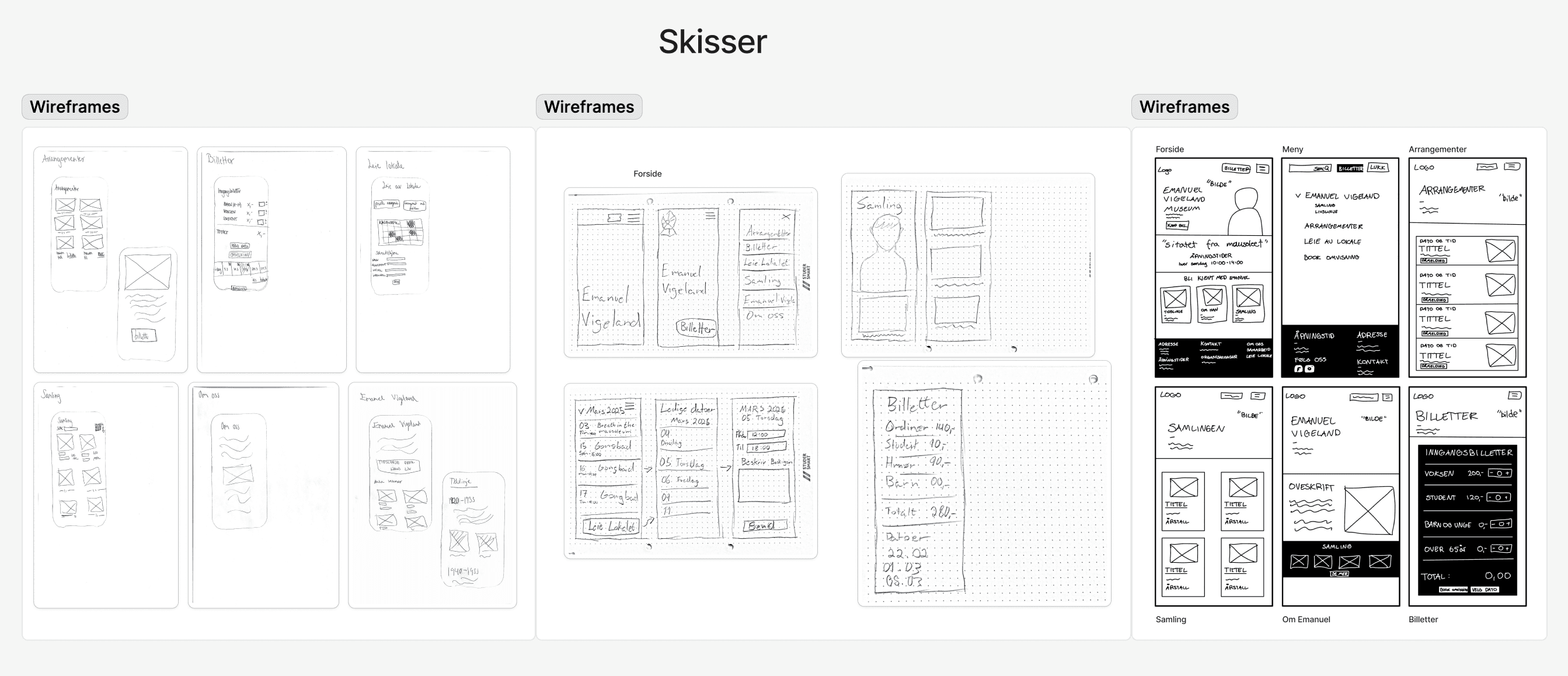Skisser til wireframes