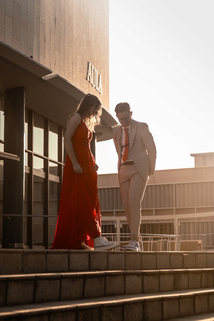 Portrait of friends posing under golden hour