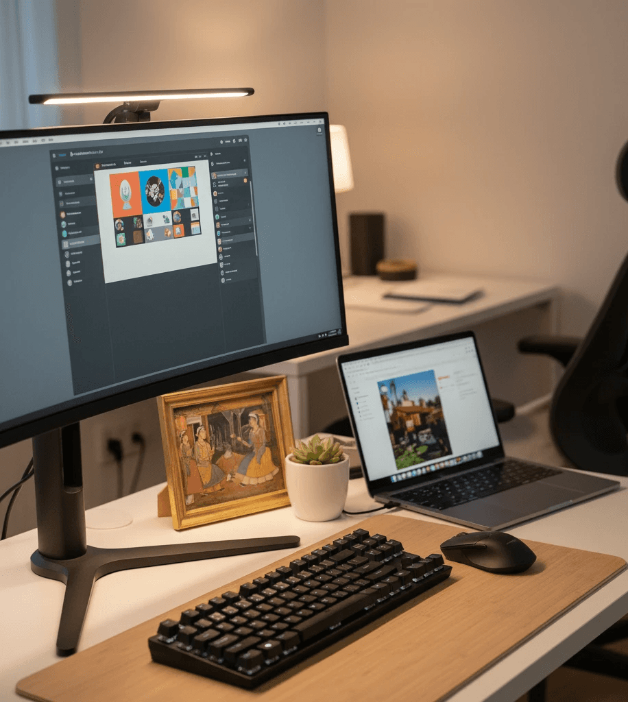 Portrait of portfolio creator – back view