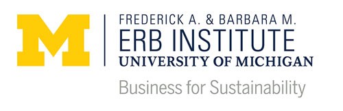 Logo of the University of Michigan's Erb Institute for Sustainability, featuring a large "M" and the text "Business & Sustainability."