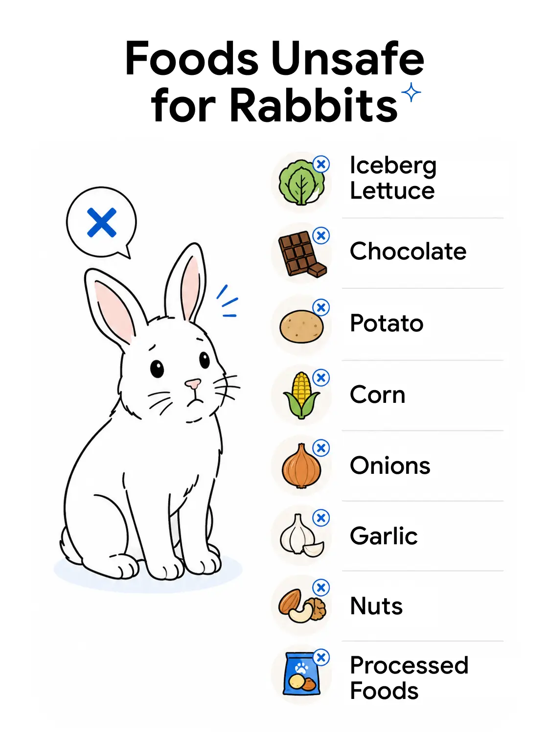 An infographic showing the foods that are bad for rabbits.