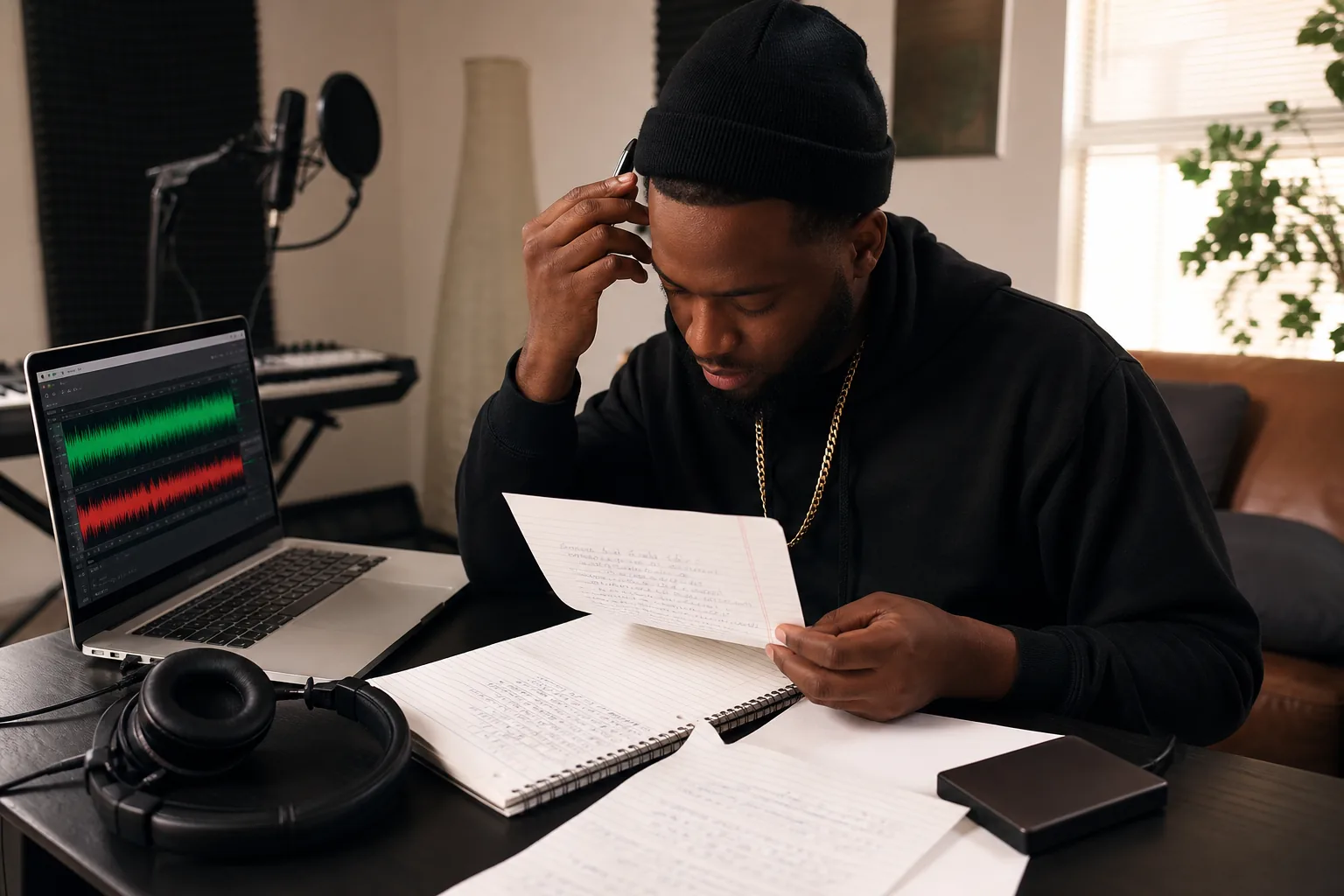 musician preparing song copyright files for a composition and sound recording