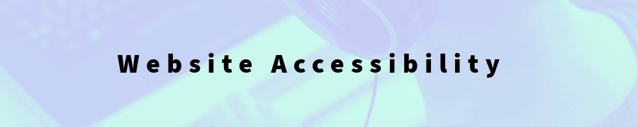 Banner with the words ‘Website Accessibility’ centered on a blue‑to‑purple gradient background featuring a faint, blurred keyboard and headphones.