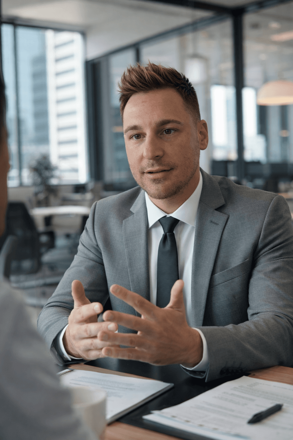 A consultant brainstorming with a manager
