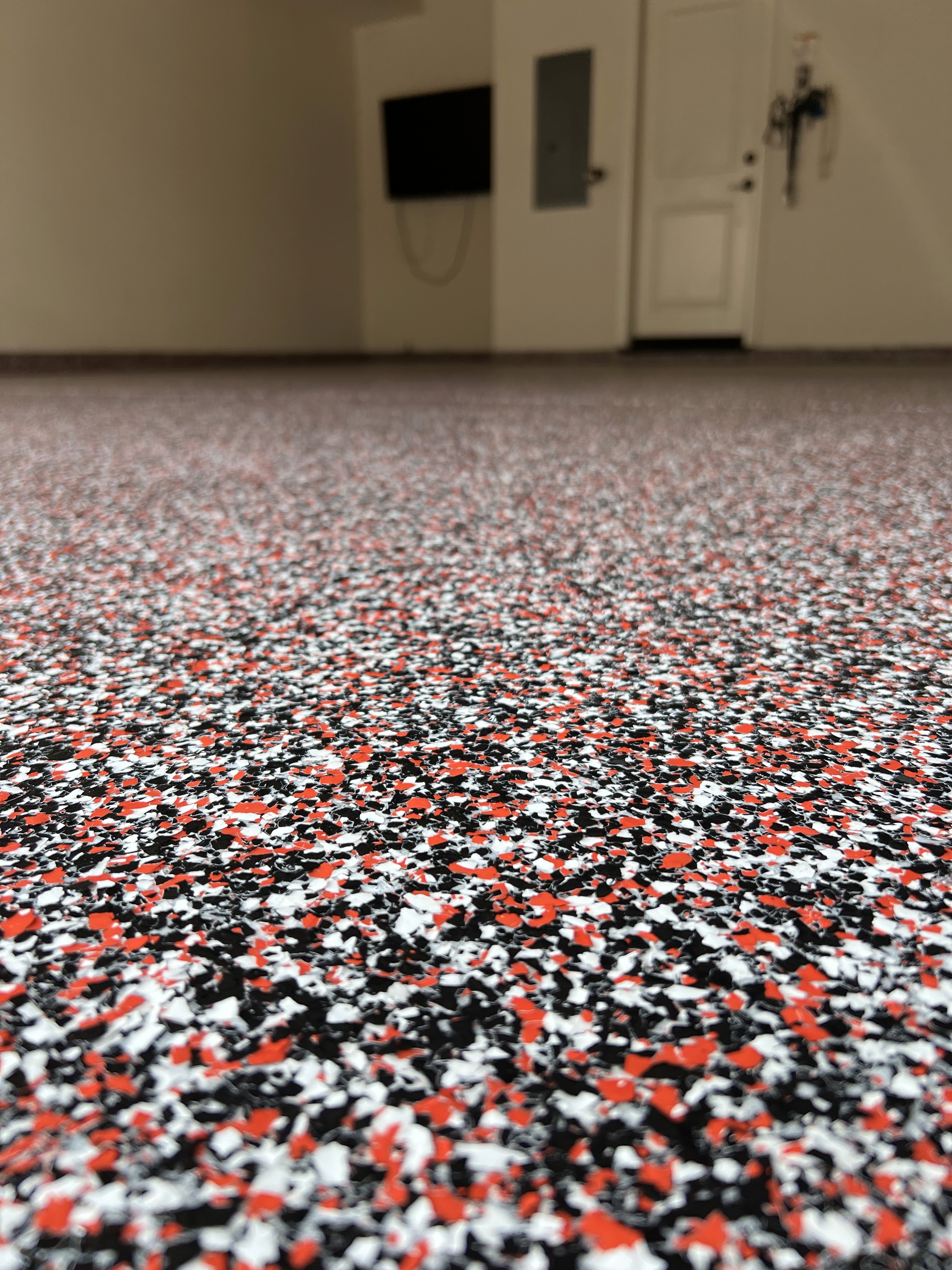 black and red flake epoxy floor