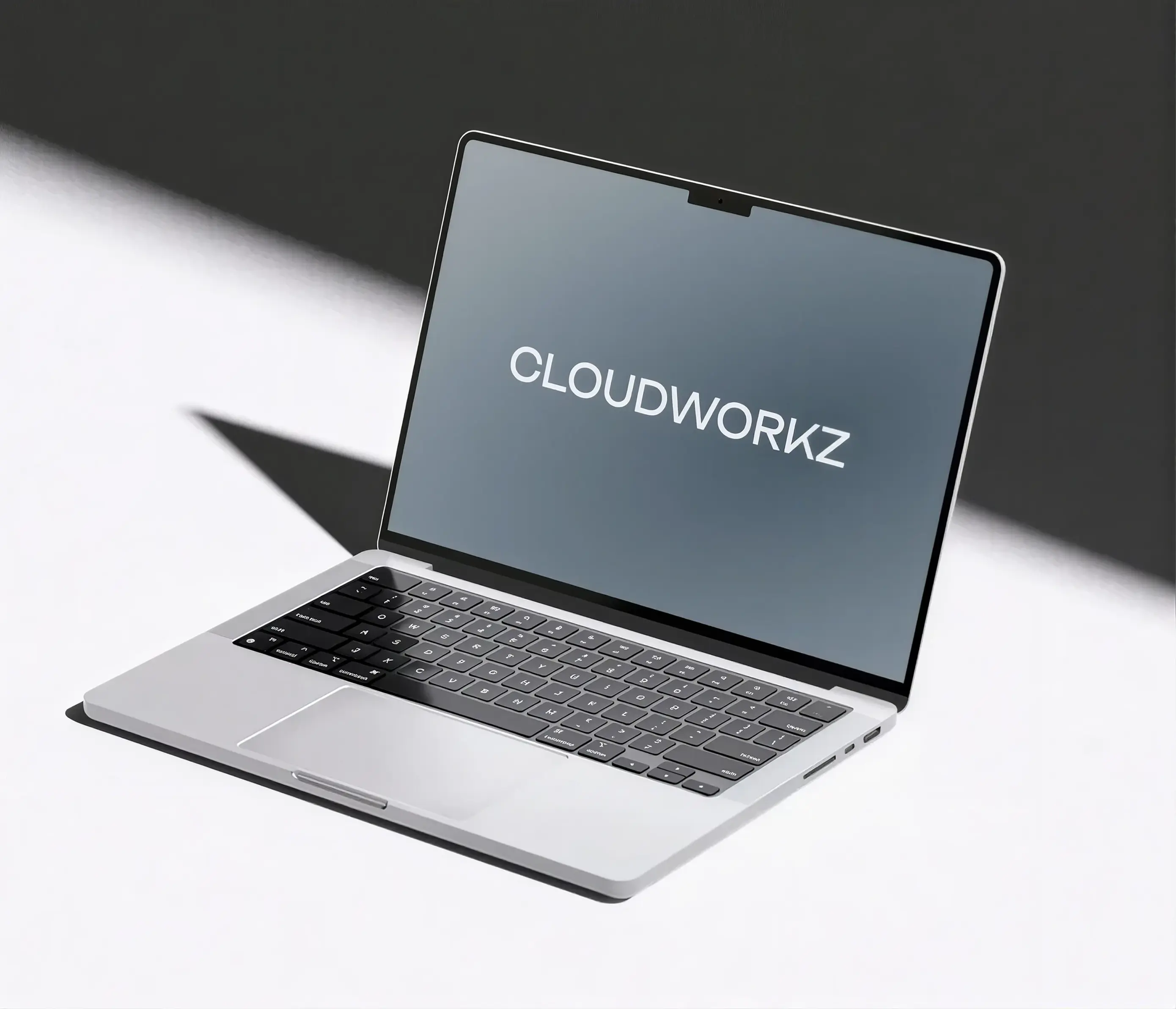 Cloudworkz brand identity applied to a laptop screen