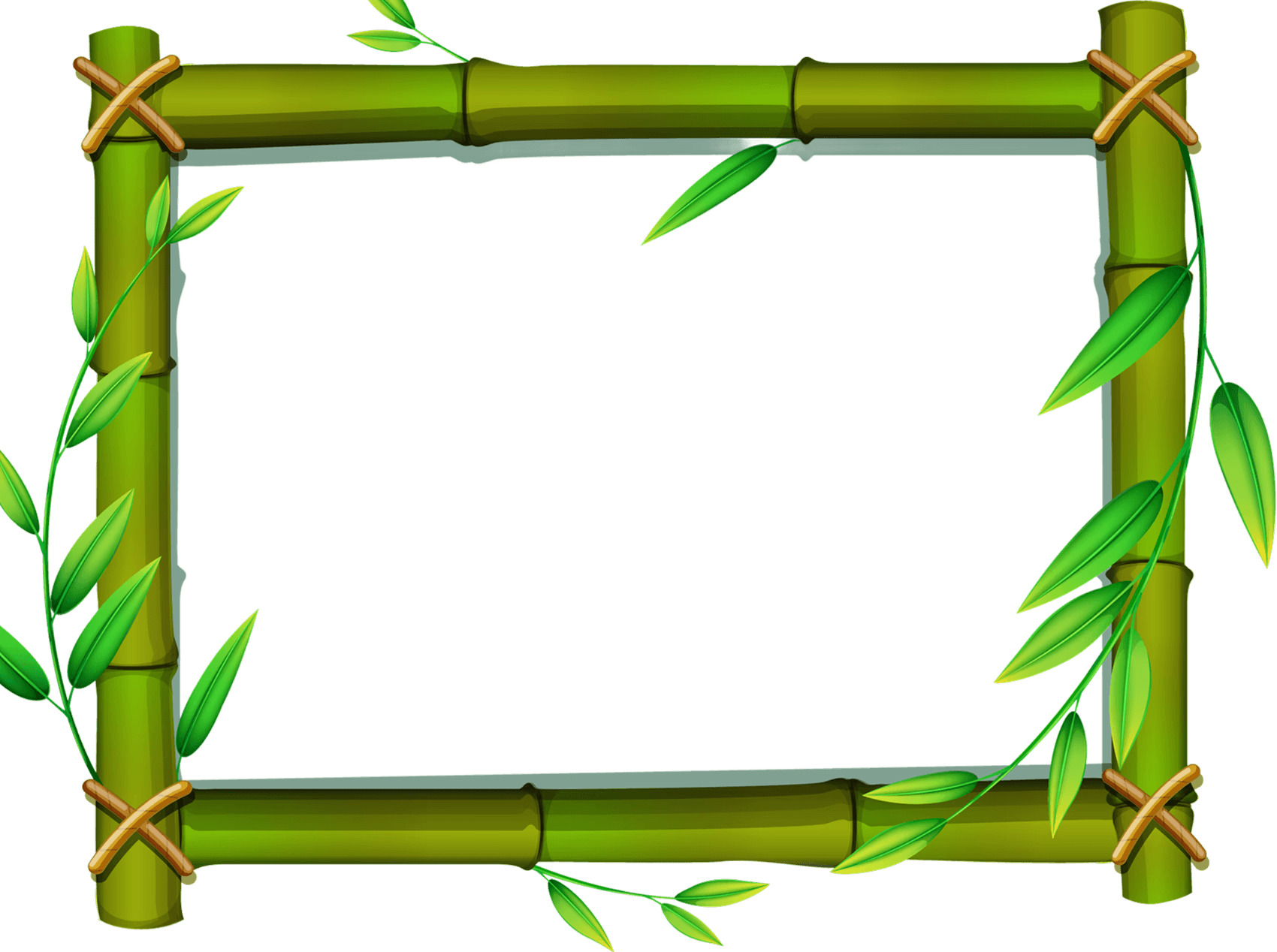 Bamboo frame with green leaves