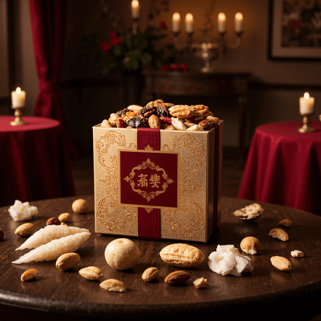 product photography of gift box of assorted nuts and dried seafood