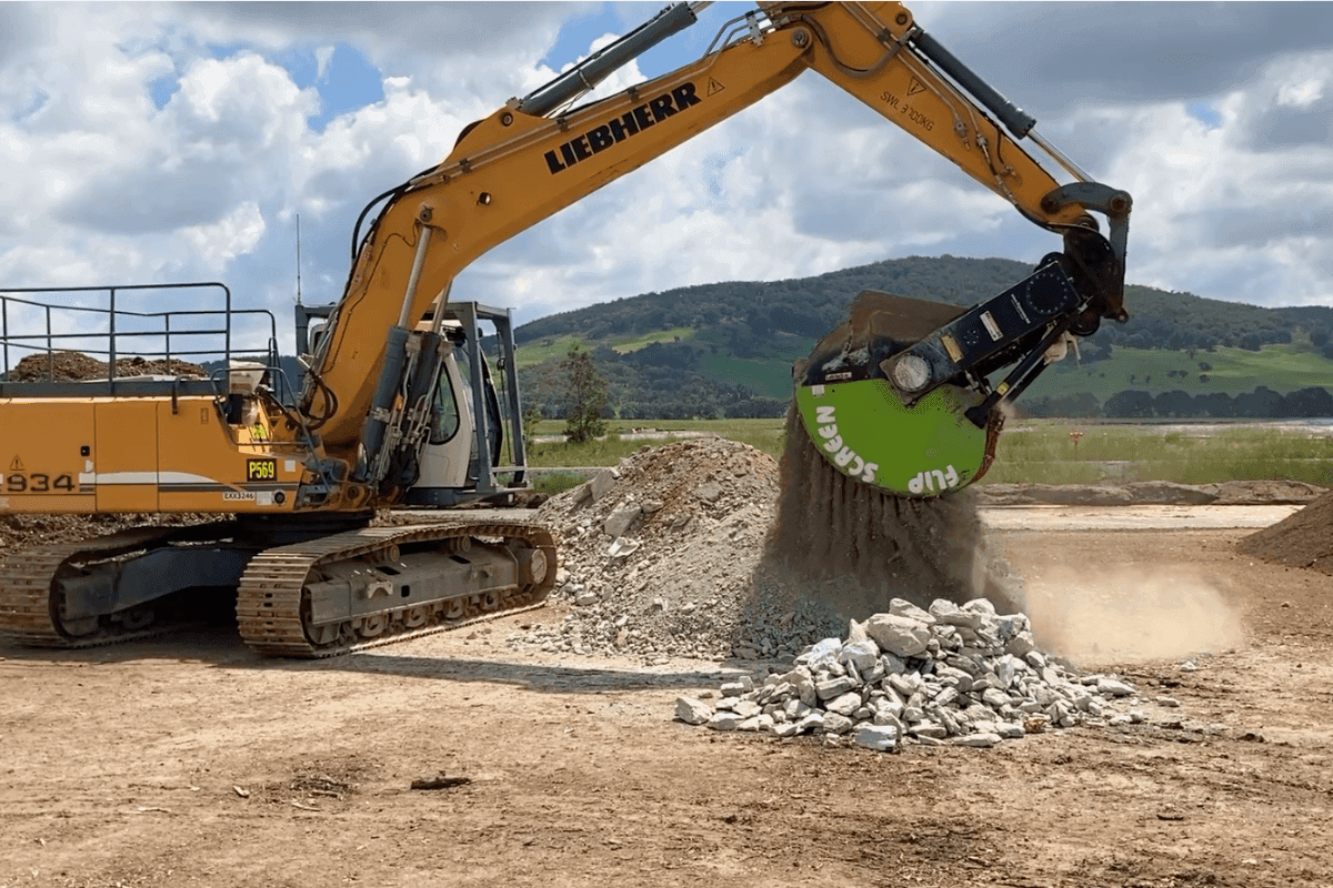 FlipScreen attachment on a Liebherr Excavator