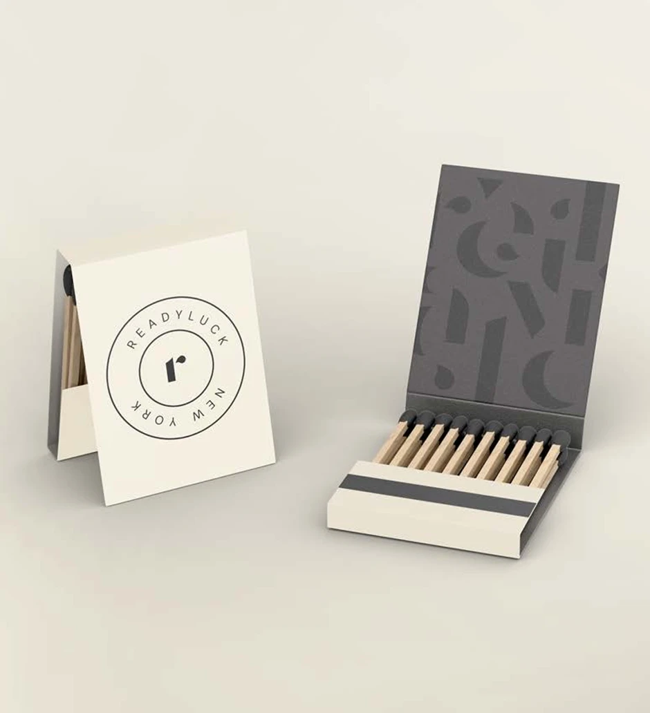 Readyluck branded matchboxes and printed packaging.