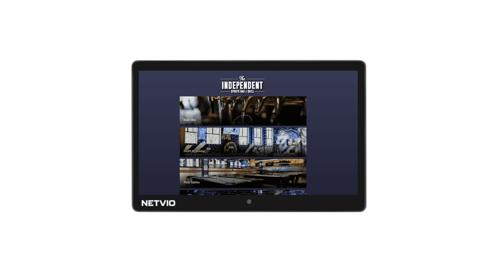 Independent Sports Bar & Grill menu on tablet