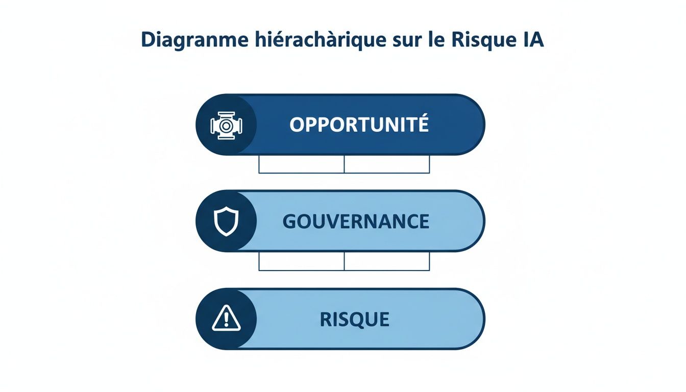 Diagramme hiérarchique présentant l'opportunité, la gouvernance et le risque liés à l'intelligence artificielle.