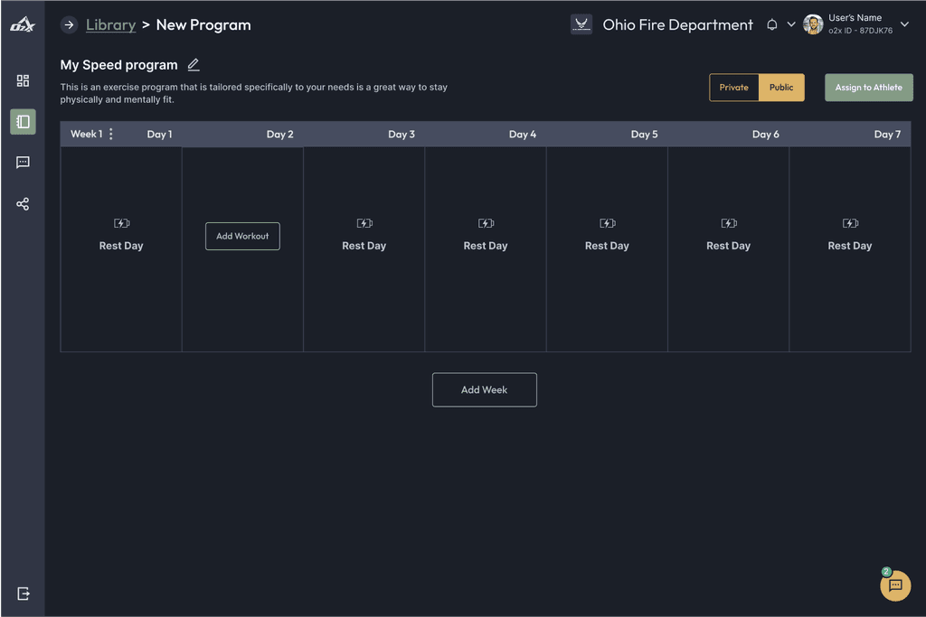 O2X empty program creation page screen
