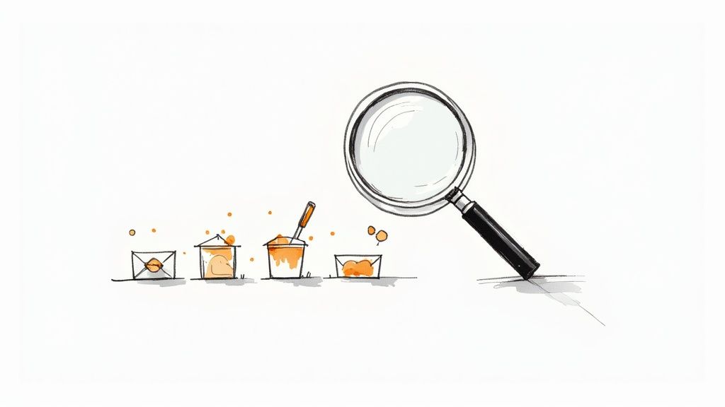 A person looking at various brand logos on a screen, representing the awareness stage of a sales funnel.