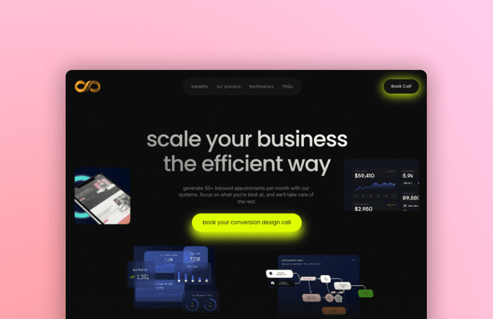 Screen from a business website that boosts conversions on a pink gradient background