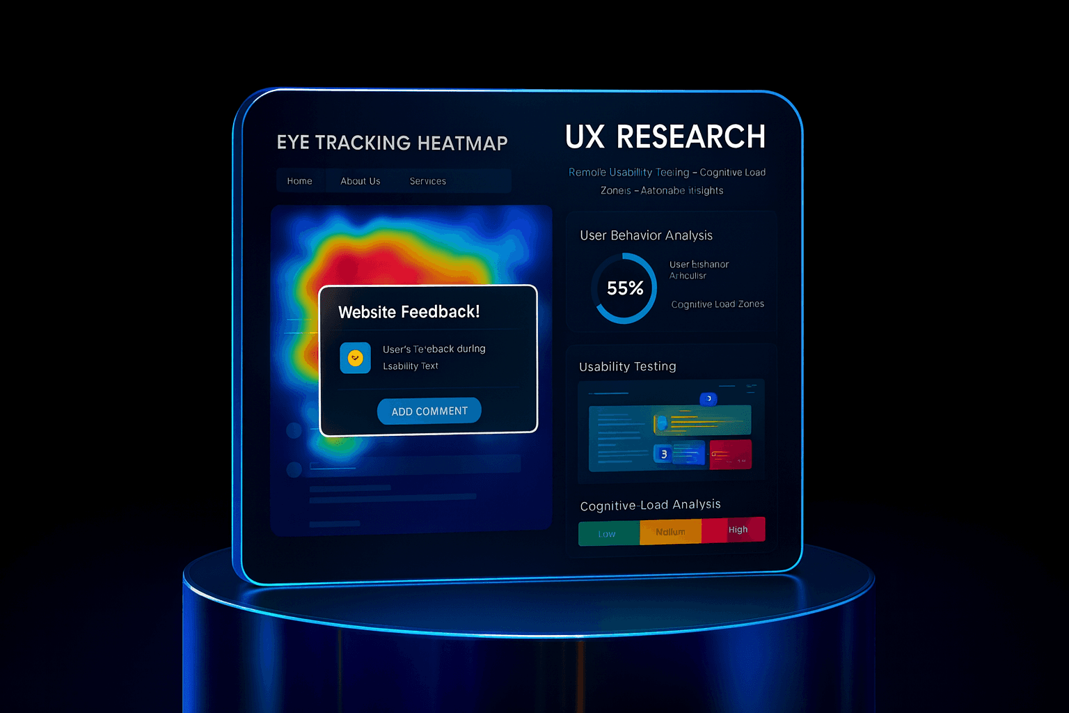 UX dashboard displaying cognitive load heatmaps with user interaction data