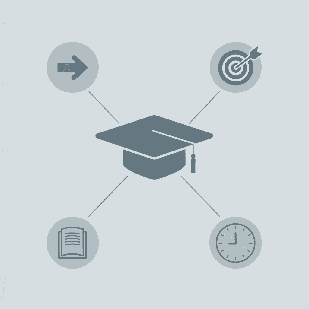 Central AI icon connected to four matching criteria: academic record, intended major, location, and achievements