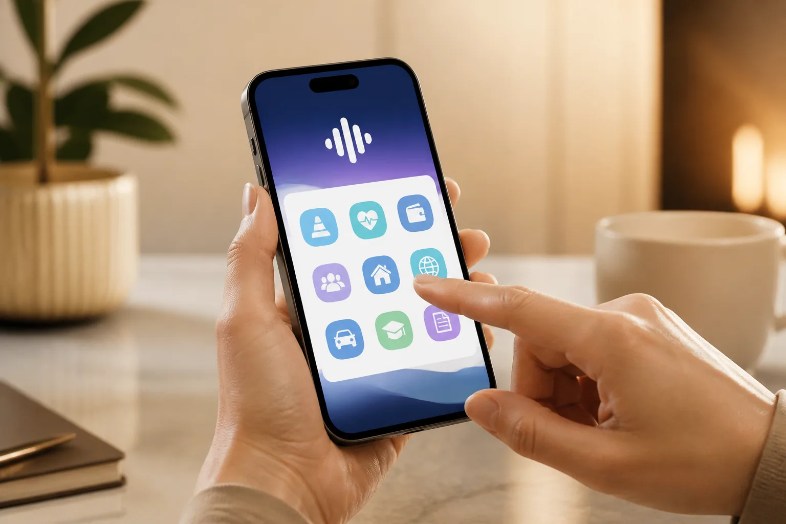 Smartphone home screen showing Dubai Now app government service tiles