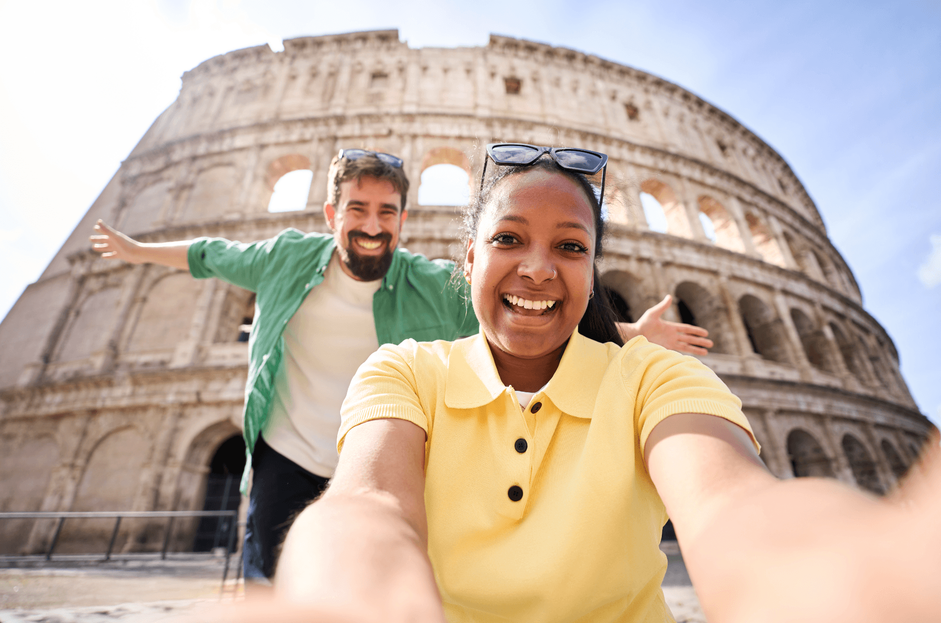 A selfie style portrait of two people on holiday in Rome