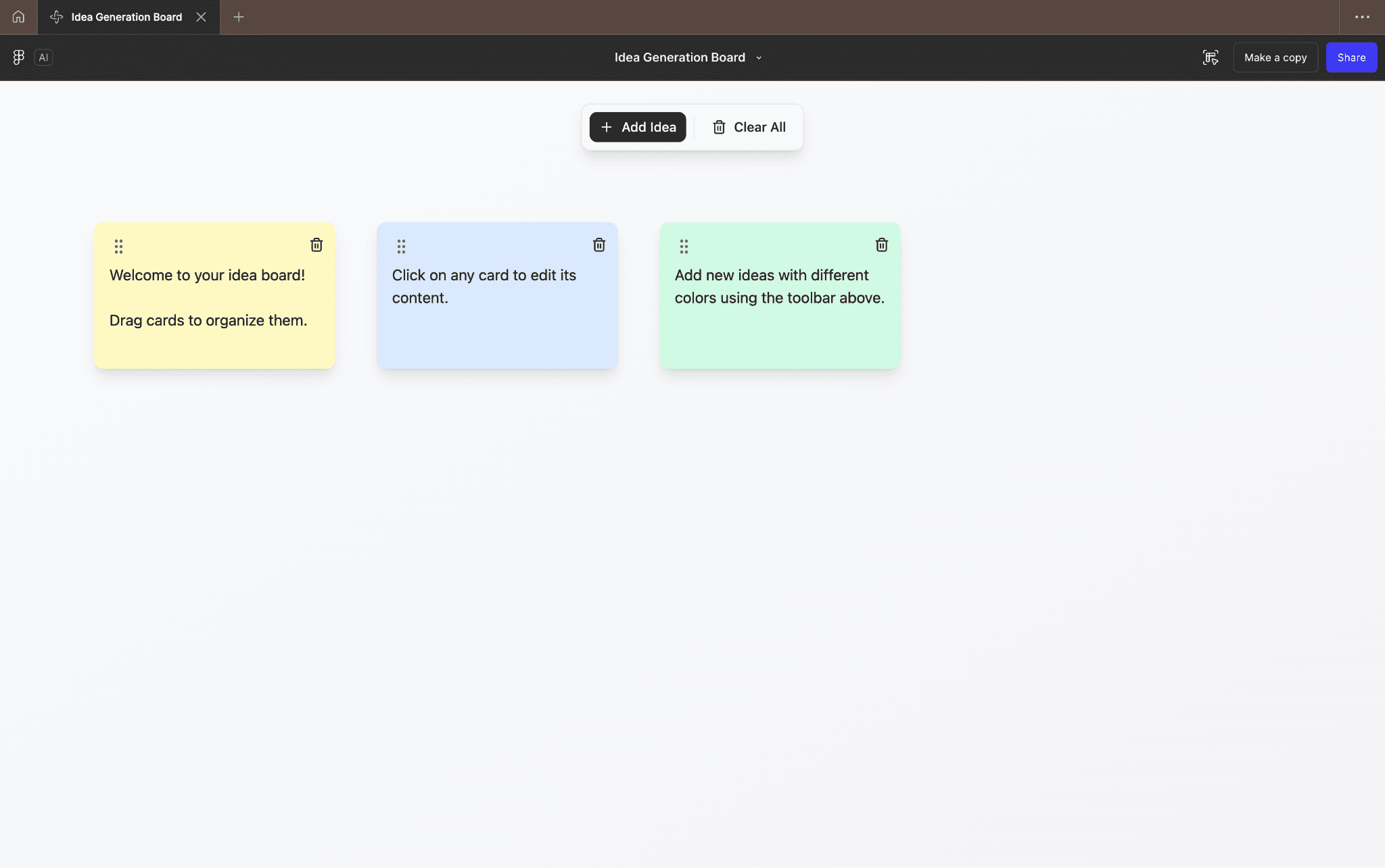 Figma personal idea generation board with colourful banners