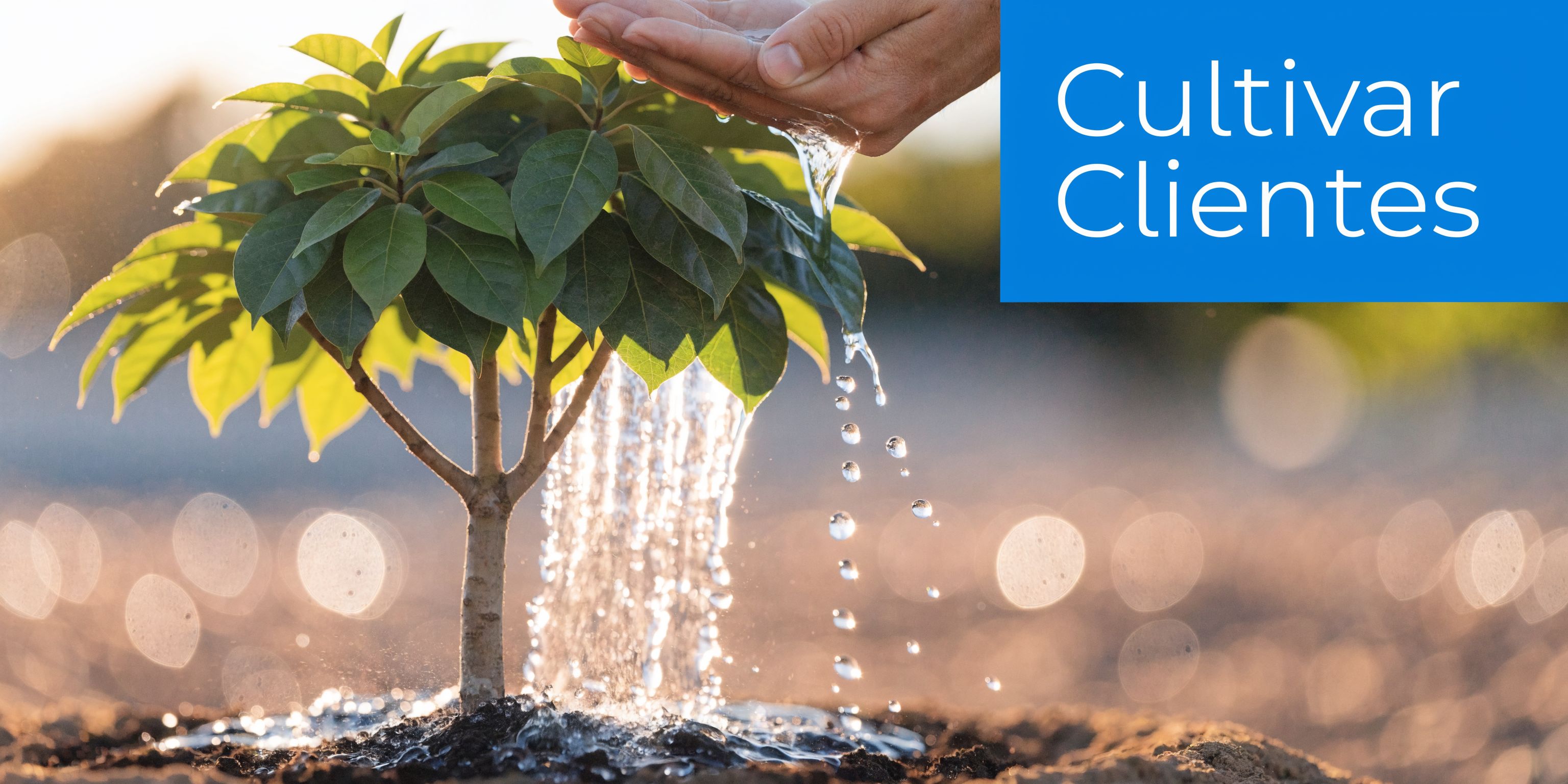 Una persona regando una pequeña planta joven para representar el concepto de cultivar clientes en los negocios.