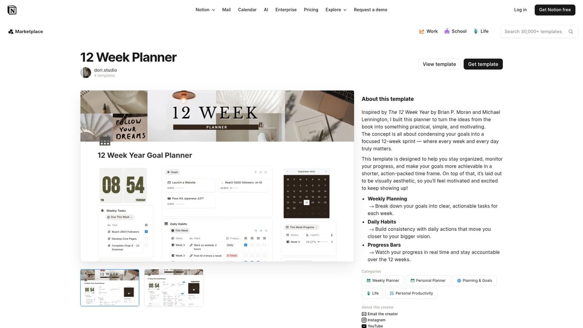 7 Best Week Planner Notion Template Picks for 2026 - 12 Week Planner – dori.studio