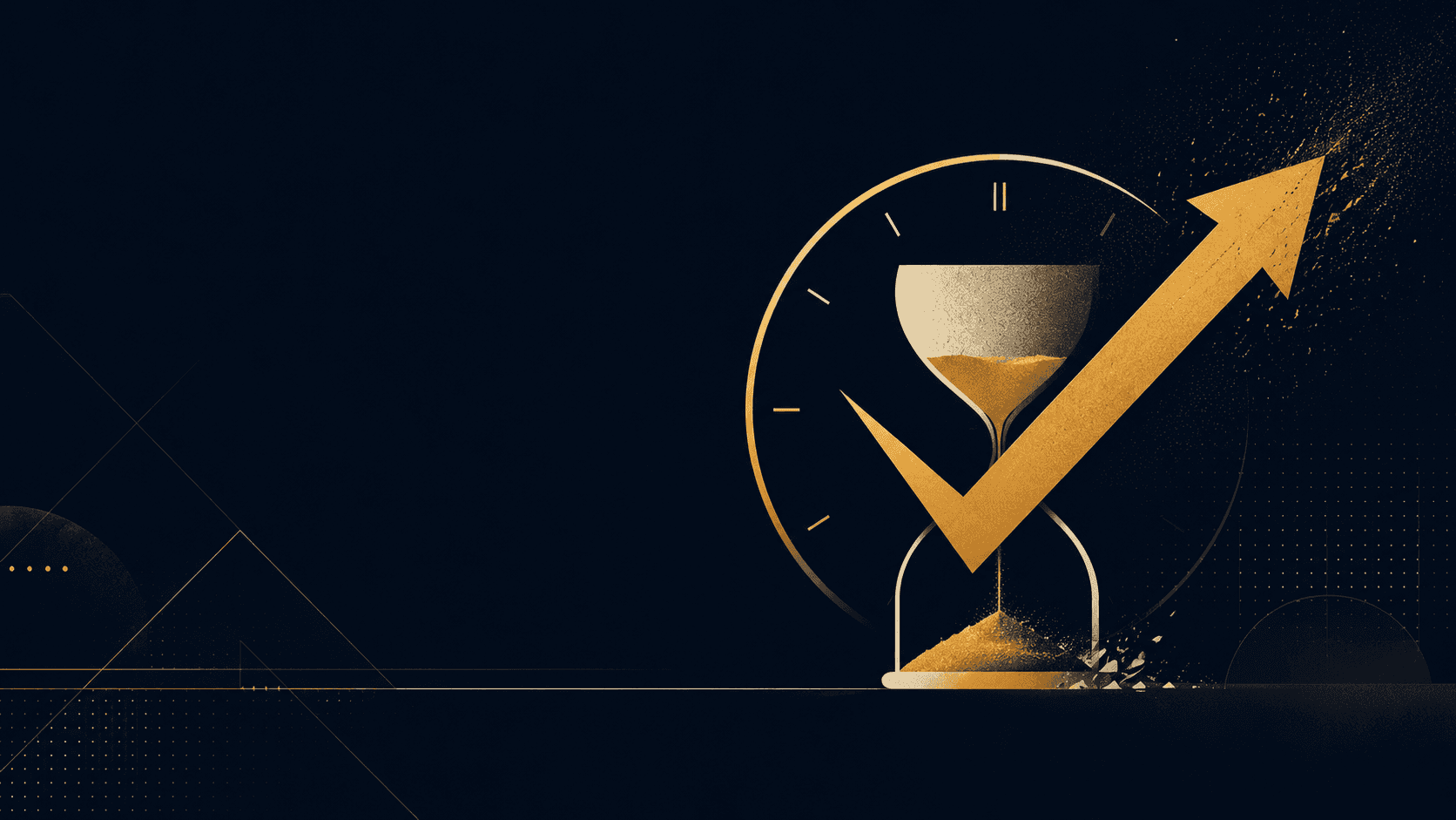A gold clock-and-checkmark motif on a navy background, representing making confident decisions before certainty arrives.