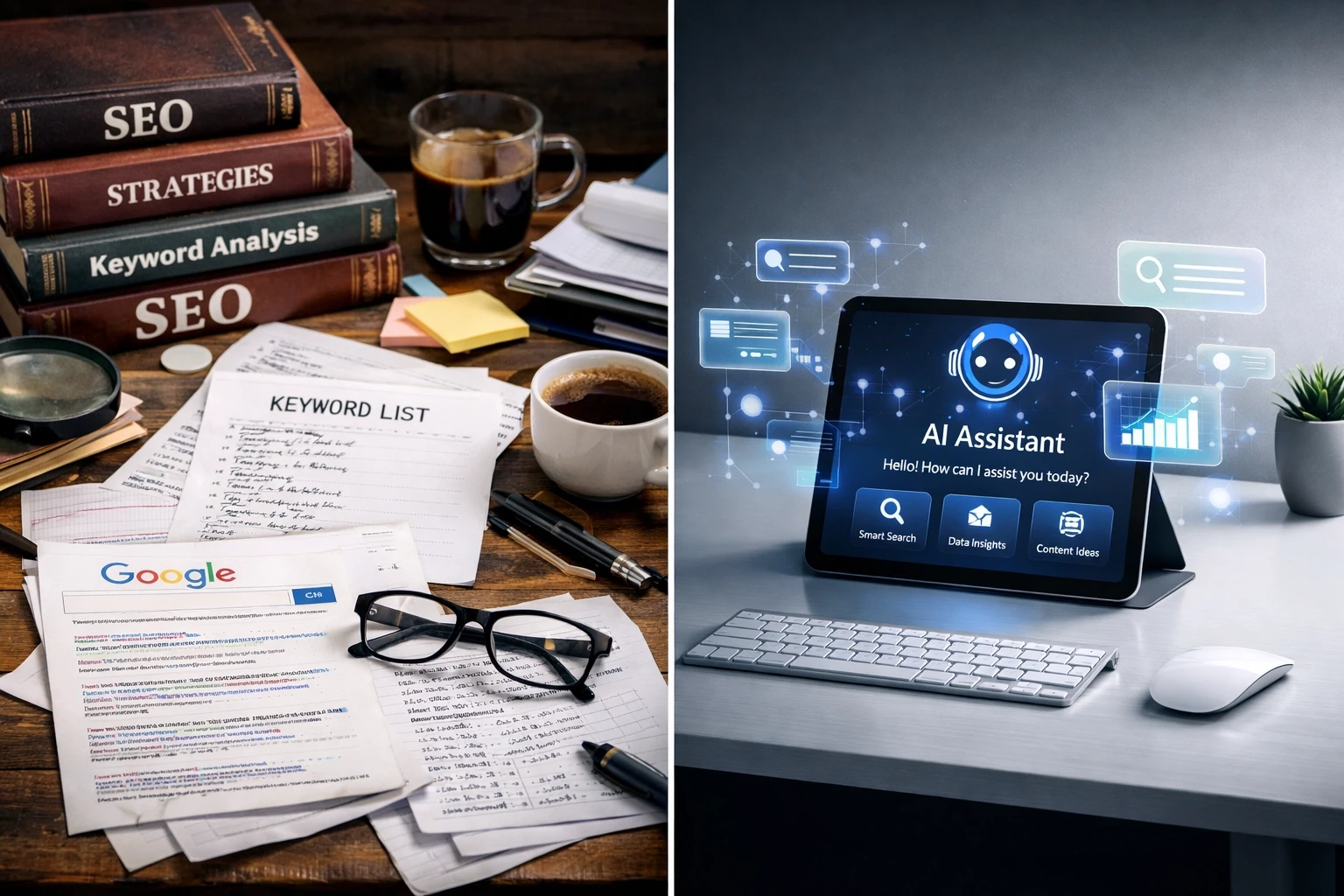 Comparison of traditional SEO methods versus modern AI-powered search optimization