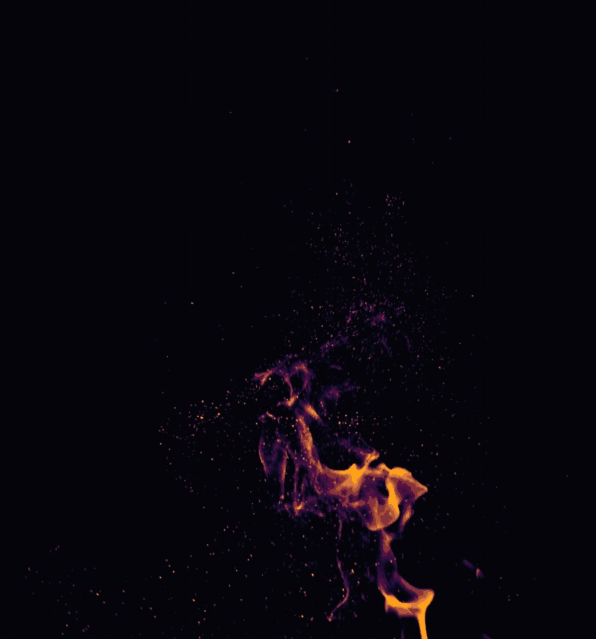 a digitized flame on a dark background
