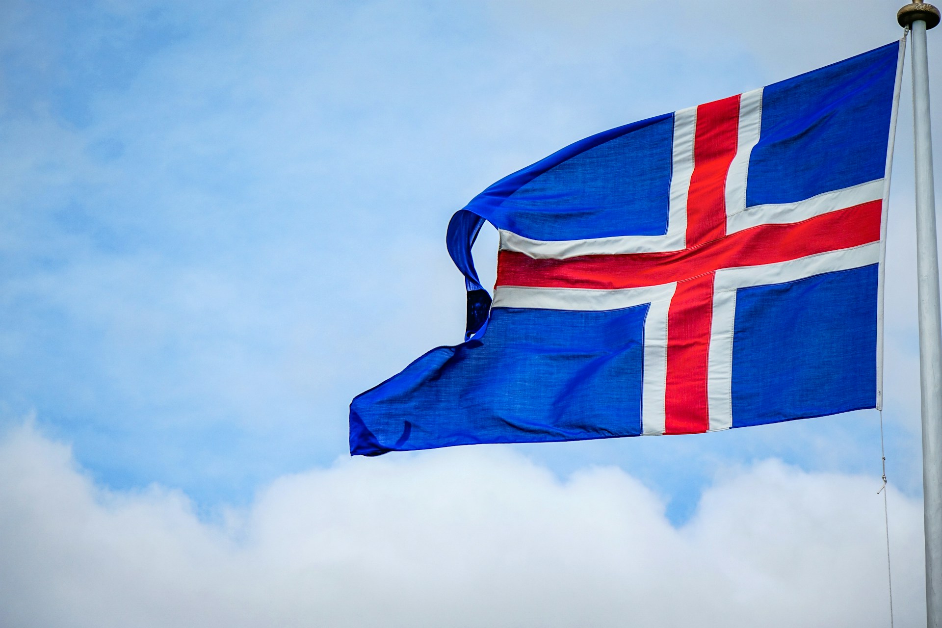 Iceland's national flag waving in the wind.