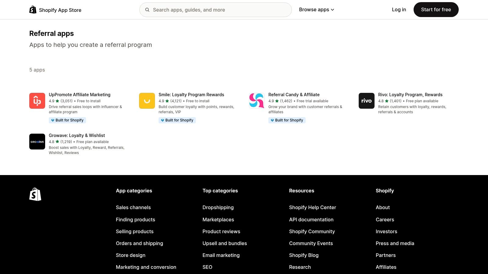 Shopify App Store – Referral apps collection