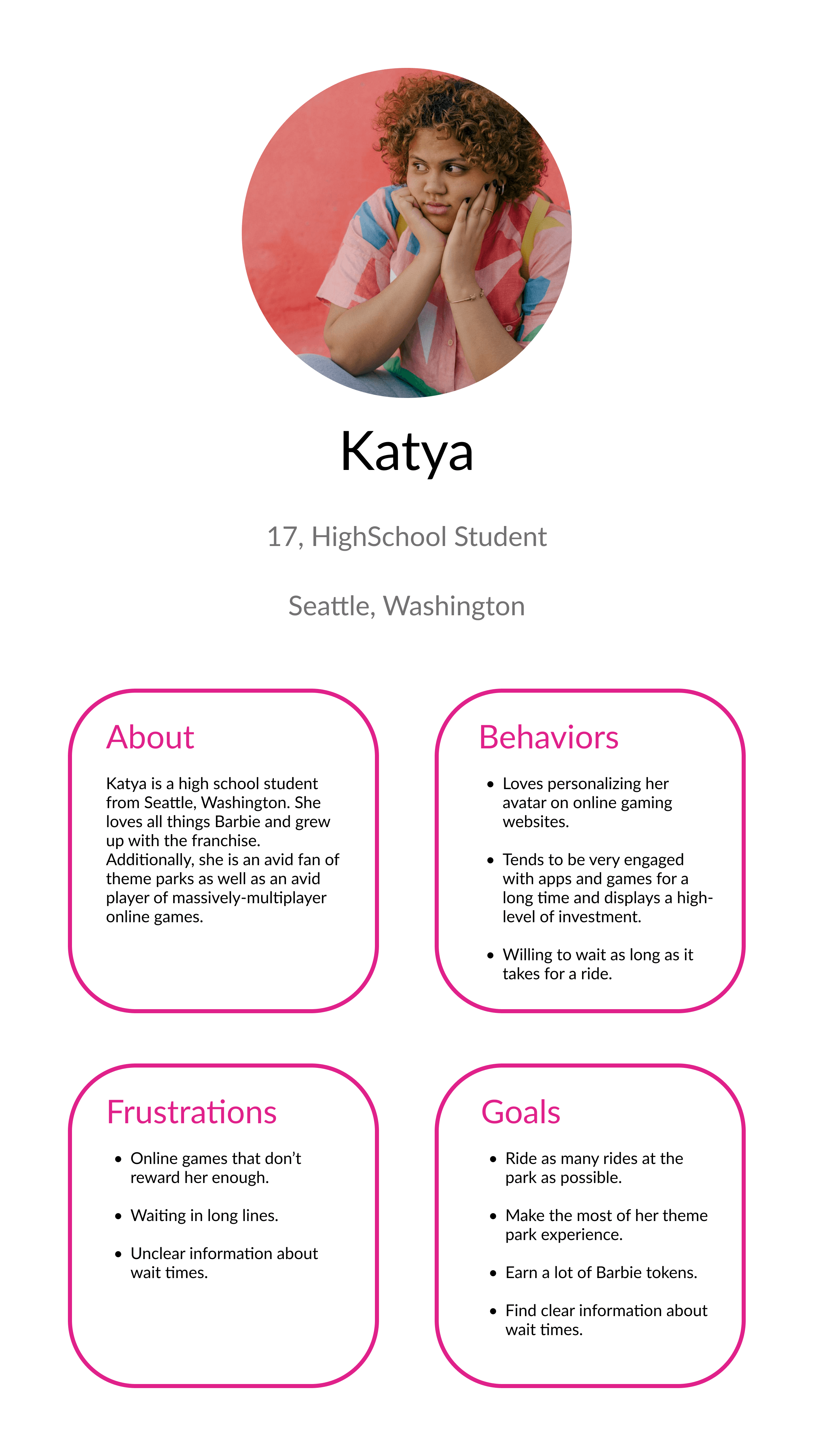 A graphic of the persona for Katya.