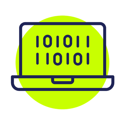 Icon of an open laptop and the screen is showing two rows of 1s and 0s