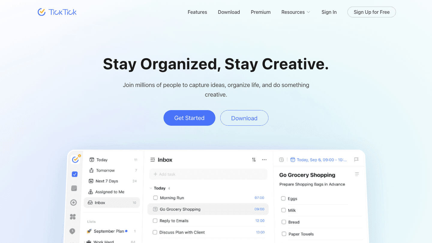 TickTick website screenshot